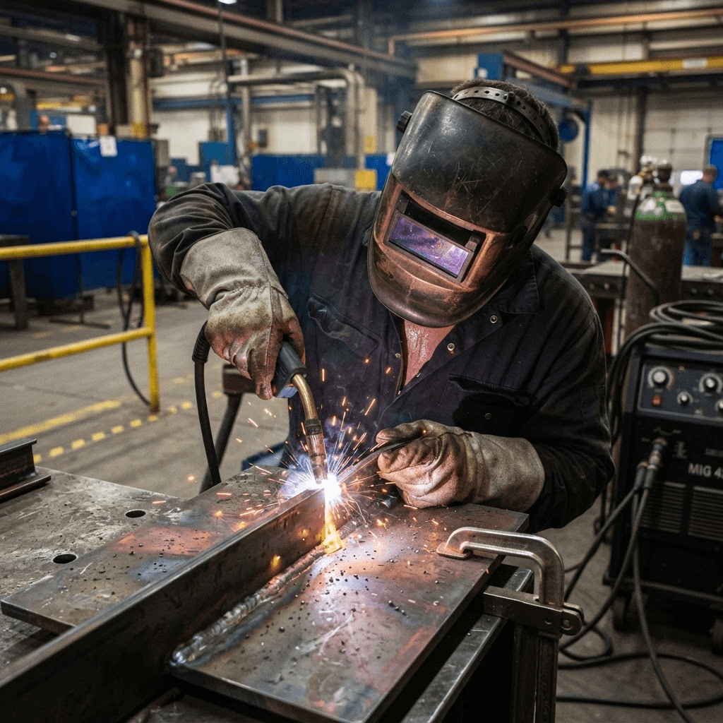 Certified welder performing structural welding
